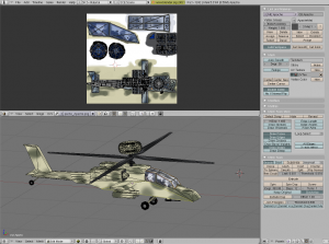 Apache helicopter being textured in Blender.