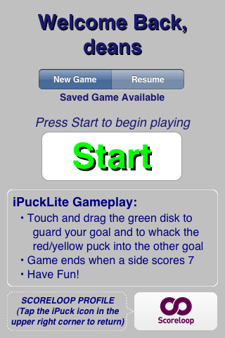 iPuckLite Welcome Screen